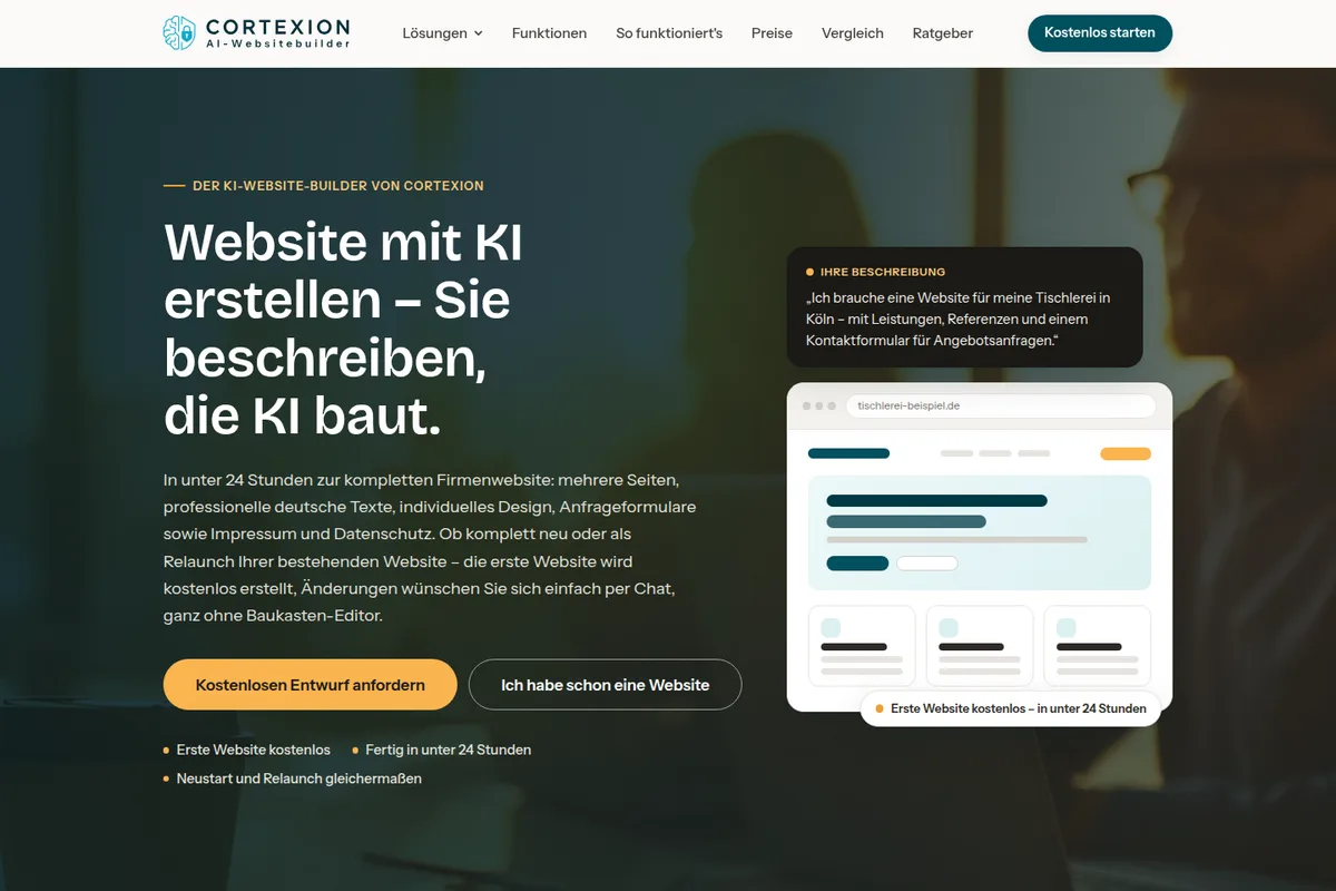 Startseite dieser Website – erstellt mit dem Cortexion Websitebuilder